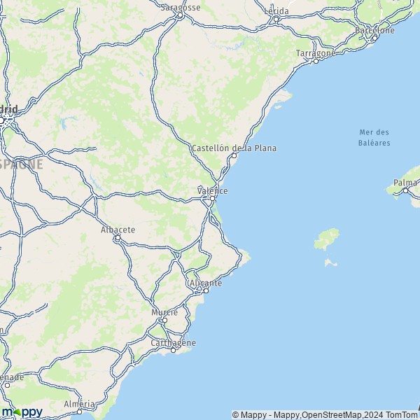 La carte de la région Communauté Valencienne