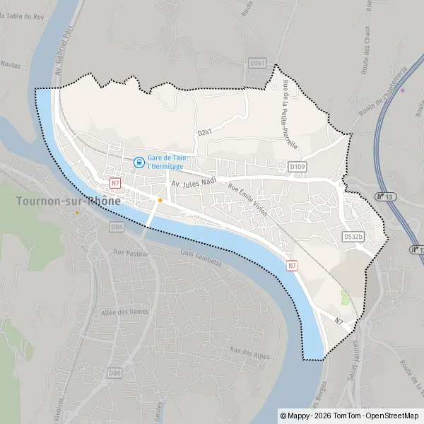 Carte Rue du Docteur Tournaire, 26600 Tain-l'Hermitage
