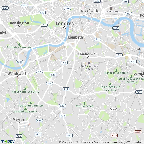 La carte pour la ville de Lambeth SE1 7-WC2N 6