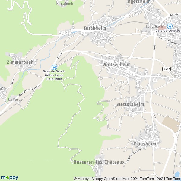 La carte pour la ville de Logelbach, Wintzenheim