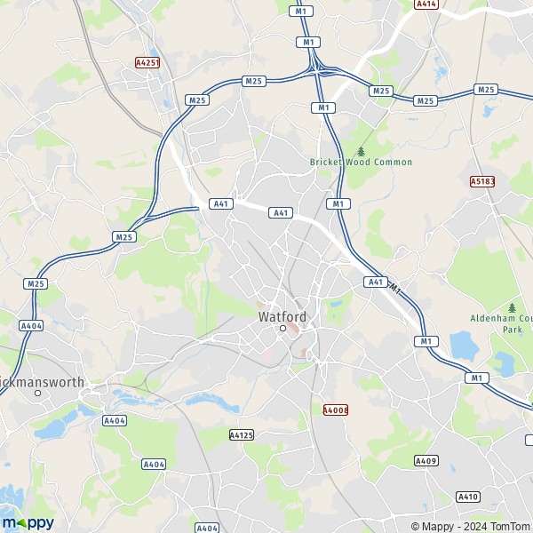 La carte pour la ville de Watford WD17 1-WD99 1